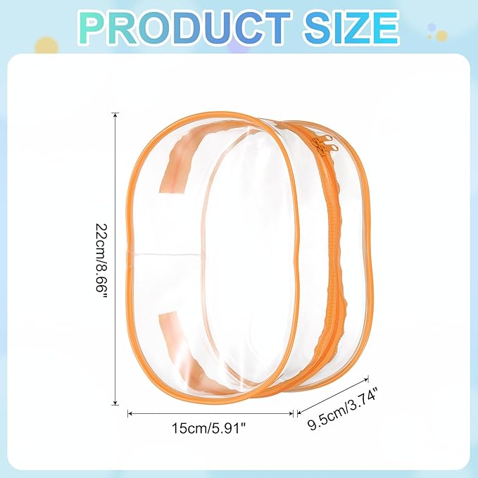 uxcell Figure Display Bag, 6 x 3.7 x 8.7 Inch PVC Oval Portable Dolls Pouch Carrying Case Storage Bag Keychain Charm for Showing Off Boxes Dolls, Orange