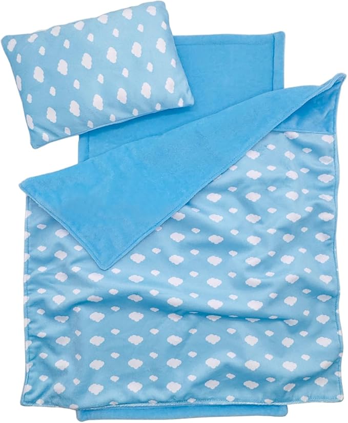 Baby Doll Accessories Dollhouse Bedding Set - Doll Blanket, Pillow & Mattress Playset for 18" Dolls,Gifts for Boys Girls Ages 3 4 5 Year Old (Blue Sky)