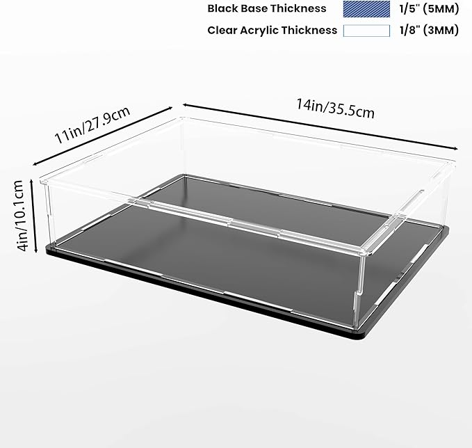 Acrylic Display Case for Collectibles, Books and Medals, Clear Display Box with Thick Base and Lid for Protection and Displaying, 14.5x11x4-inch