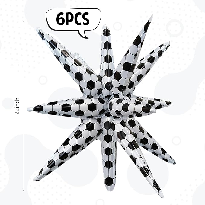 6 Pcs Silver Star Foil Balloons One-Piece 14-Pointed Star Balloon 4D Starburst Cone Mylar Balloon 22inch Christmas Birthday Wedding Wedding Anniversary Party Supplies (Soccer)