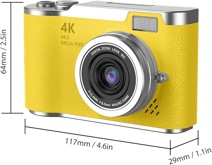 Denash Foldable Screen Kids and Beginners Camera,4K Digital Camera for Photography,48MP Digital Foldable Support 16X Zoom with Flip Scree (Yellow)