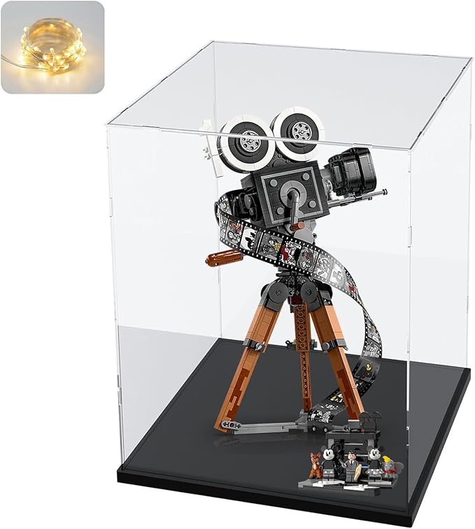 Clear Acrylic Display Case for Labubu Popmart The Monsters Fall in Wild Doll for Space Molly 400% for Lego 43230 21347 75308 31141 Transparent Box for Lego Display with Light, Black 9.8x9.8x15.7 inch