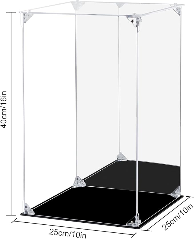 Acrylic Display Case Clear Action Figure Display Case with Mirrored Back, Dustproof Protection Display Box Alternative Glass Case for Collectibles Figures Models Doll Toys(10x10x15.7 inch, 25x25x40cm)