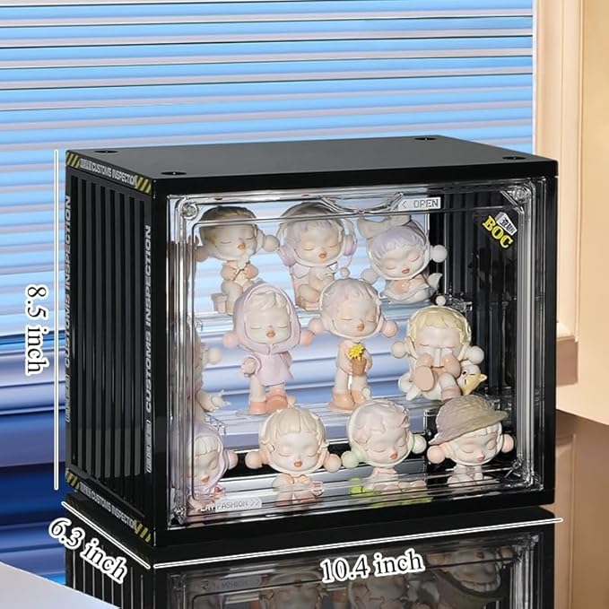 Clear Display Case for Figures, Acrylic Display Case for Collectibles, Adjustable Figure Display Case with Magnetic Door, Stackable Display Box for Action Figures, Pop Mart, Funko Pop (Black, 1 Pack)