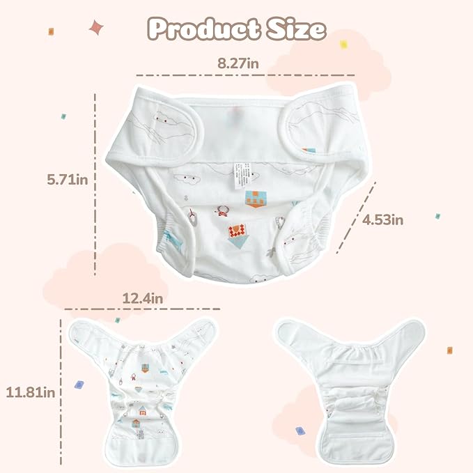 JIZHI 4 Pcs Reborn Baby Doll Diapers Reusable for 17-24 Inch Babydolls, Dolls Underwear Washable Dolls Diapers with Cute Patterns for Lifelike Reborn Baby Doll Accessories
