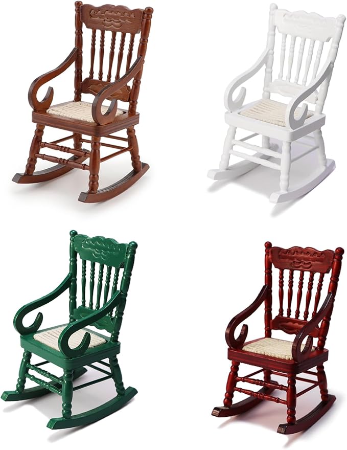 Dollhouse Chairs 2PCS Miniature Rocking Chair 1:12 Scale Wooden FurnitureAccessories Tiny Mini House Home Outdoor Decoration ModelLiving Room Scene Christmas Craft Displays (Green)