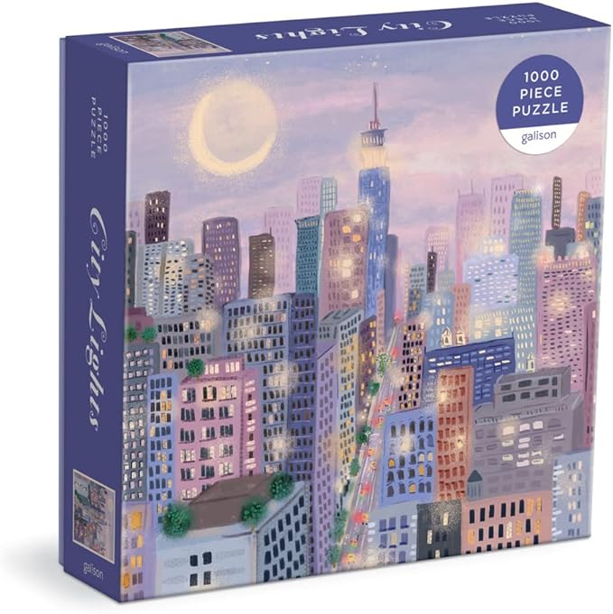 Galison City Lights 1000 Piece Puzzle in a Square Box from Galison - 1000 Piece Puzzle for Adults, Beautiful Illustrations from Joy Laforme, Thick and Sturdy Pieces, Idea