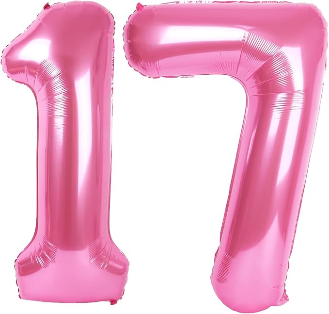 40 Inch Pink Number 17 Digital Balloon,Jumbo Mylar Foil Helium Balloon for 17 Balloons for Birthday Party,Wedding Anniversary Party Decorations