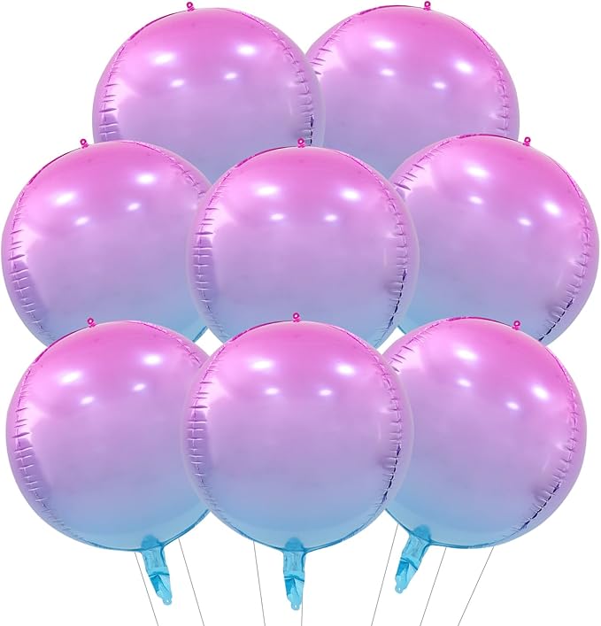 TONIFUL 8Pcs 22Inch Large Colorful Purple 4D Giant Round Foil Balloon 4D Metallic Mylar Sephere Balloons for Christmas New Year Birthday Party Graduation Wedding Bridal Shower Decoration Supplies