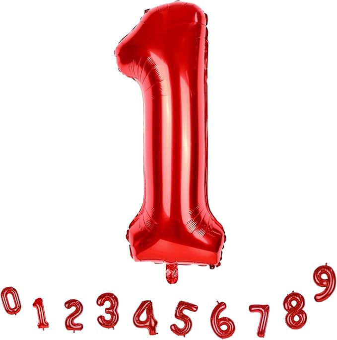 Red 1 Balloon Number for 1st Girls Birthday, 40 Inch Number Foil Balloons 0-9 Set for Boys, Large 11st Birthday Party Balloons Decor Anniversary Graduation Decoration Women Kids Supplies