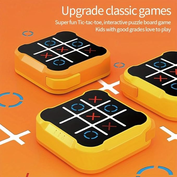 Handheld Tic Tac Toe Game Machine, Electronic Portable Travel Games for Kids & Adults, Office Break and Car Journey Entertainment (Orange)