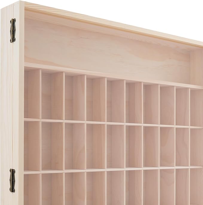 Wall Mount Wooden Display Case with 50 Compartments, Clear Acrylic Door Dust-Proof Miniature Organizer, Wood Collectibles Display for Action Figures, Collectible Models & Mini Dolls (23.46x24.65 in)