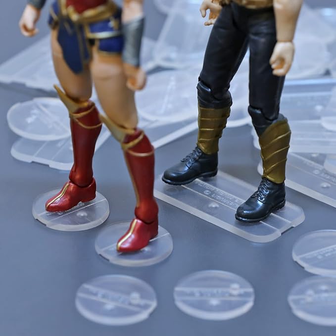 28PCS Action Figure Display Stand 6inch with Peg, Base for Action Figures Support Stands, Compatible with Mavel Legends Series/GiJeo Classified Series/D C/Mo tu Models 1/12 Scale, Mix Square & Round