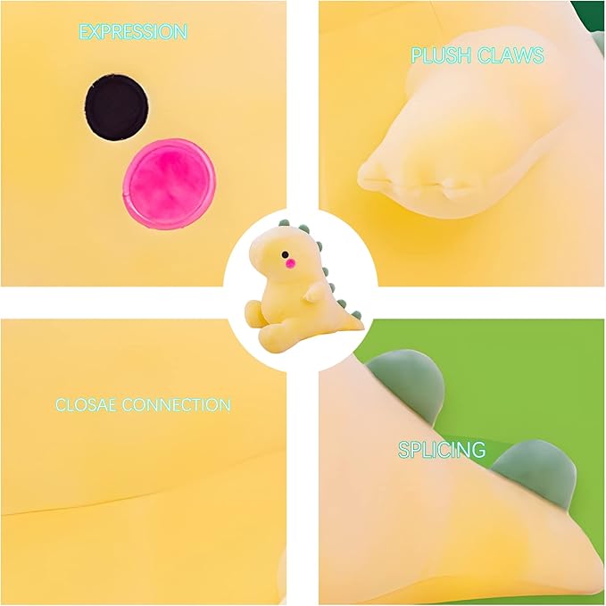 Plush Dinosaur Toy - 8in Stuffed Animal for Kids, Cute & Soft Dino Doll Gift (Yellow)