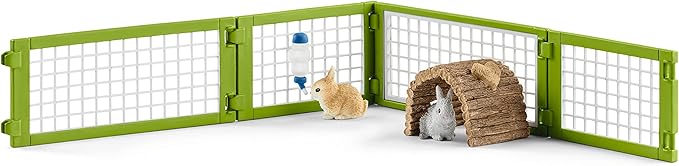 schleich Farm World - 17PC Rabbit Hutch Playset with Animal Figures - Realistic Rabbit Play Set with Mother and Baby Bunny Figurines for Girls, Boys - Imaginative Play Animal Toys for Kids 3+ | 42420