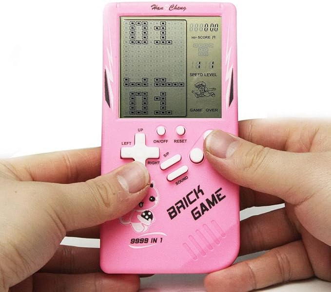 Retro Big Screen Brick Game Console 9999 in 1 Tank/Racing/Shooting Casual Puzzle Game Adjustable Difficulty and Speed Small and Easy to Carry Best Gifts (Pink)