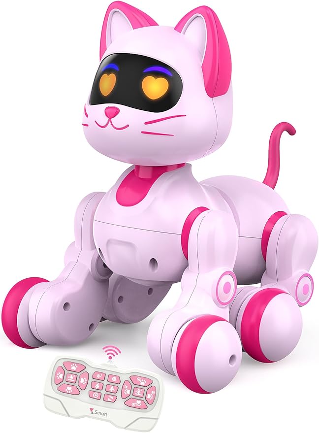 Robot Cat Toy for Kids, Interactive Robot Kitty with Touch Sensing, Remote Control Cat Robot Singing, Dancing, Walking, Sliding, Programmable Smart Pink Robotic Cat Pet for Girls