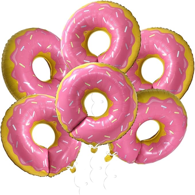 Pink Donut Shaped Balloons Dessert Food Food Cake Sweet Candy Decoration, 6 Pack Sprinkle Donut Balloons Sweetmeat Doughnut Time Party Supplies For Grow Up Party Supplies Baby Shower Wedding Christmas