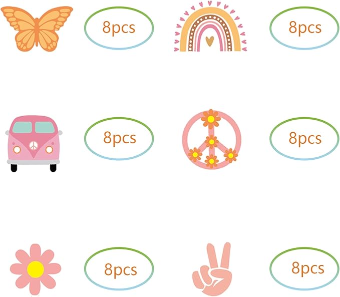 48Pcs Hippie Party Cupcake Toppers for Two Groovy Birthday Party Decorations Boho Rainbow Party Supplies