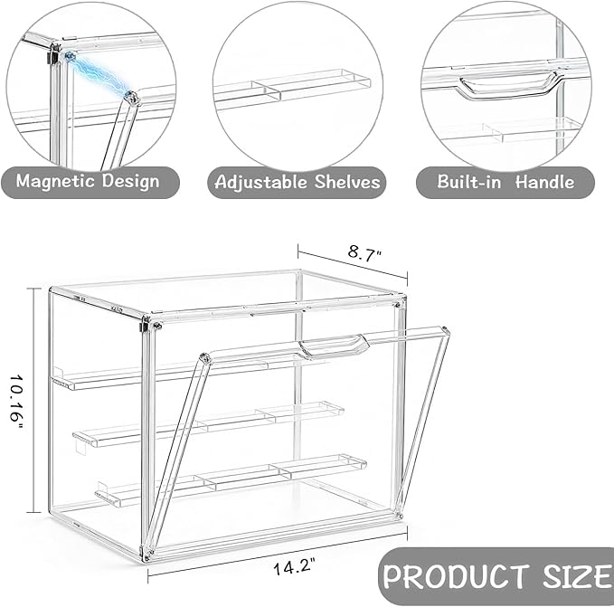Clear Acrylic Display Case for Collectibles Storage Box 4 Tiers Stackable Showcase with 3 Movable Plates and Magnetic Door for Action Figures Mini Potted Plants Blind Box