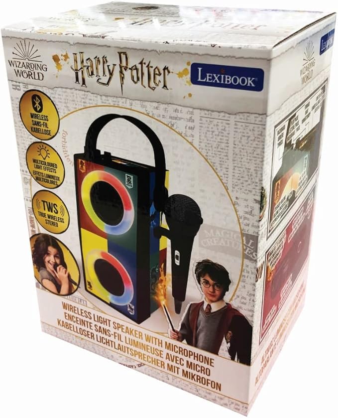 Lexibook Harry Potter- Portable Bluetooth Light Speaker with Microphone, Light Effects, Karaoke, Wireless, USB, SD Card, Rechargeable Battery, BTP180HPZ