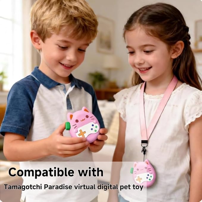 Silicone Cover for Tamagotchi Paradise,Silicone Cover Case for Tamagotchi Paradise Interactive Virtual Pet with Lanyard for Girl boy- Soft, Cute, Waterproof, Anti-Scratch, Shockproof (Pink)