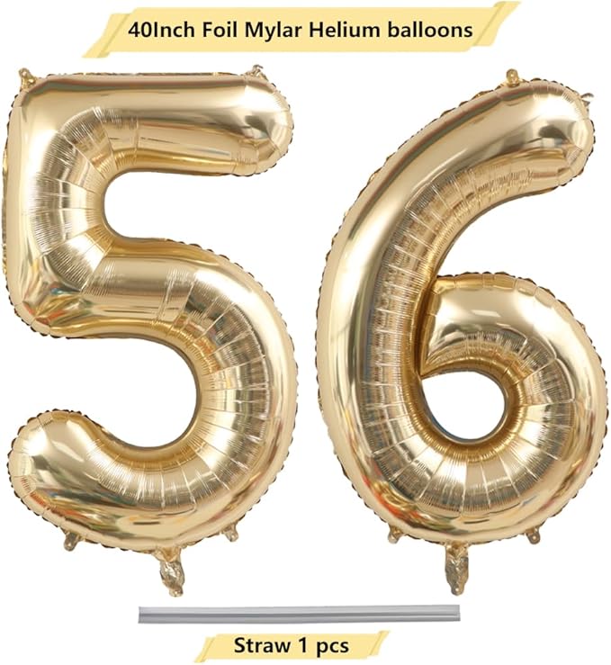 40 Inch Light Gold 56 Number Balloons White Gold Giant 65 Foil Mylar Helium Large Digital Champagne Gold Birthday Numbers Jumbo Balloons 56th or 65th Anniversary Party Decorations Supplies