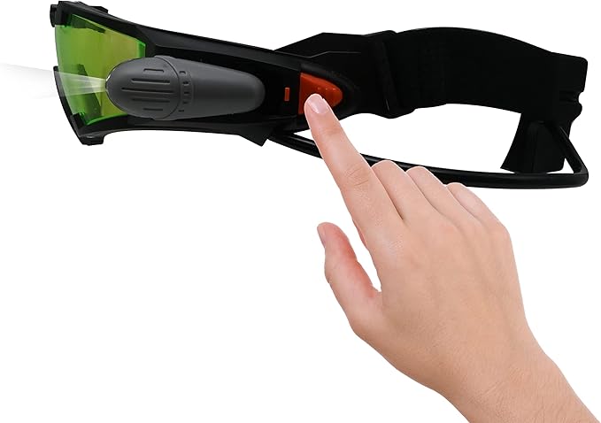 LEXiBOOK - Spy Mission, Spy Night Vision Goggles, Retractable LED Lights, Green Tinted Glass, Adjustable Elastic Bands, Black, RPSPY04