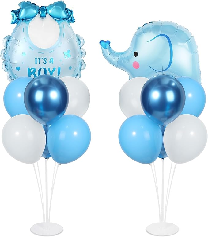 Blue Elephant Party Balloons Stand Kit 2 Sets with Blue Elephant Bib Foil Balloons Cute Elephants 1st Party Balloon Centerpieces for Tables for Animal Themed Birthday Decorations