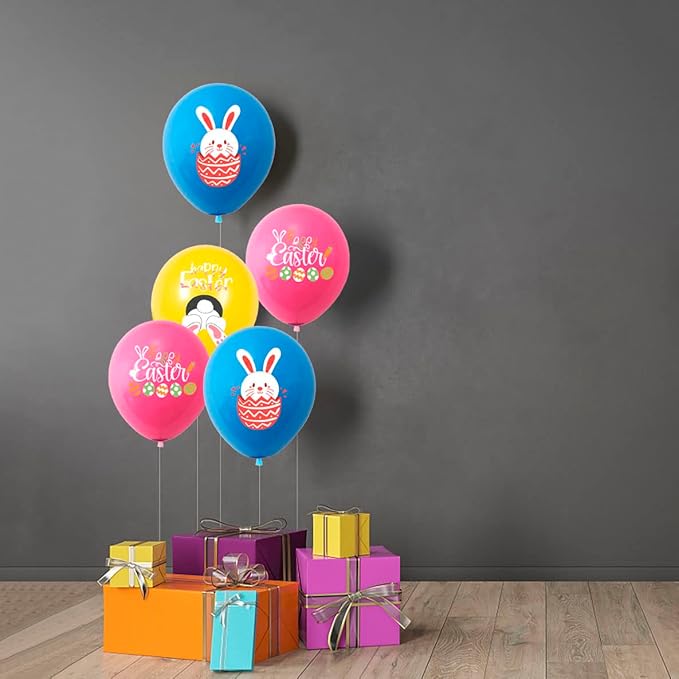 Happy Easter Balloons Bunny Balloons Pink Blue Yellow Party Balloon For Easter Themed Party Bunny Decorations Decor Supplies Arch Decorations Party Balloon Sets-12 Pcs