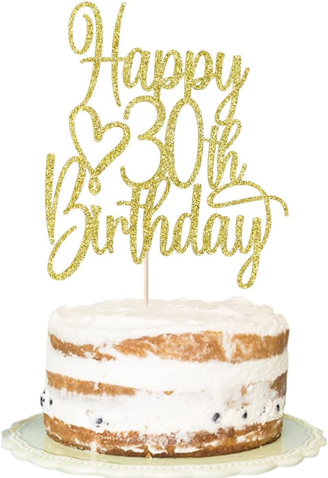 Gold Glitter Happy 30th Birthday Cake Topper - Cheers to 30 Years Cake Topper, 30 & Fabulous Cake Decoration for Hello 30th Birthday Anniversary Party Cake Decorations Supplies
