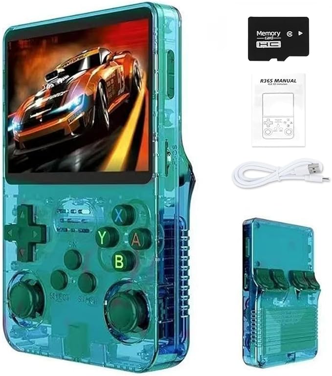 R36s 2025 New Retro Handheld Game Console,Handheld Game Console with Built-in 20000+ Games,Support 20+ Emulator,Linux System,3.5” IPS Screen,Portable Mini Emulator for Kids and Adults (Green)