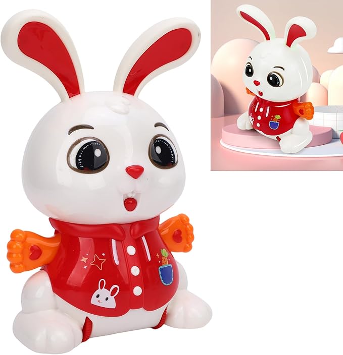 Alomejor Electric Dancing Toy, 360 Degree Rotating Dancing Bunny Pet Electronic Toy with Light and Music for Children