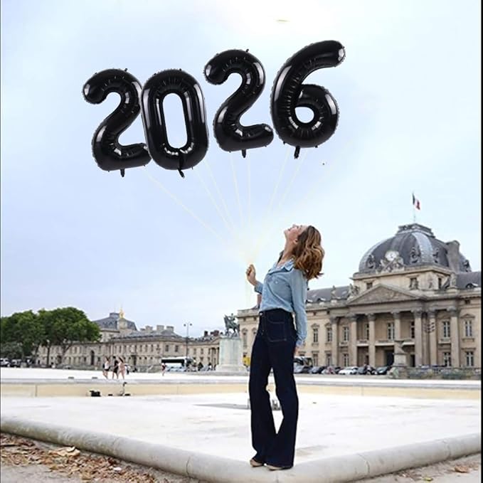 TONIFUL 2026 Graduation Balloons 42Inch Black 2026 Number Balloons Aluminum Foil Mylar Balloons for Graduation New Year Eve Decorations Class of 2026 Christmas Anniversary 2026 Grad Party Supplies