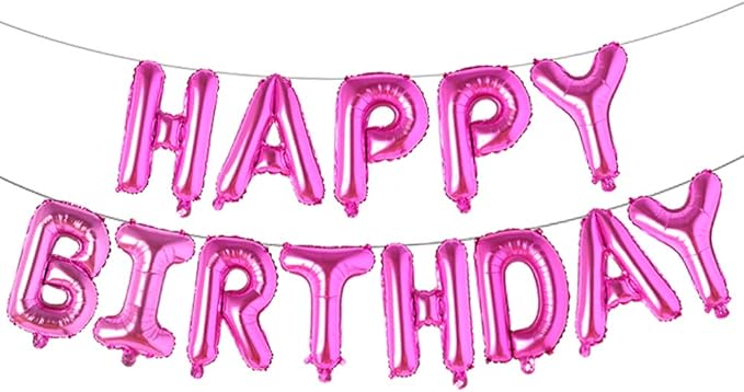 Happy Birthday Balloons, Aluminum Foil Banner Balloons for Birthday Party Decorations and Supplies (Rose Red)