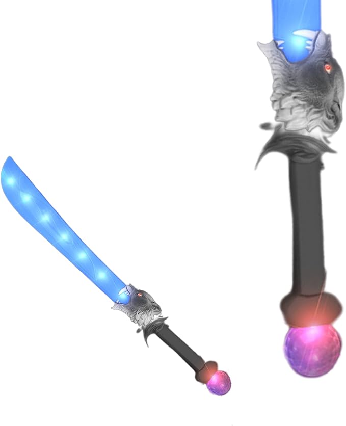 blinkee WolfGuard LED Sword & Enchanted Prism Ball - 27" Dual-Color Illuminated Animal Blade with Glow-in-The-Dark Eyes, Great for Imaginative Play