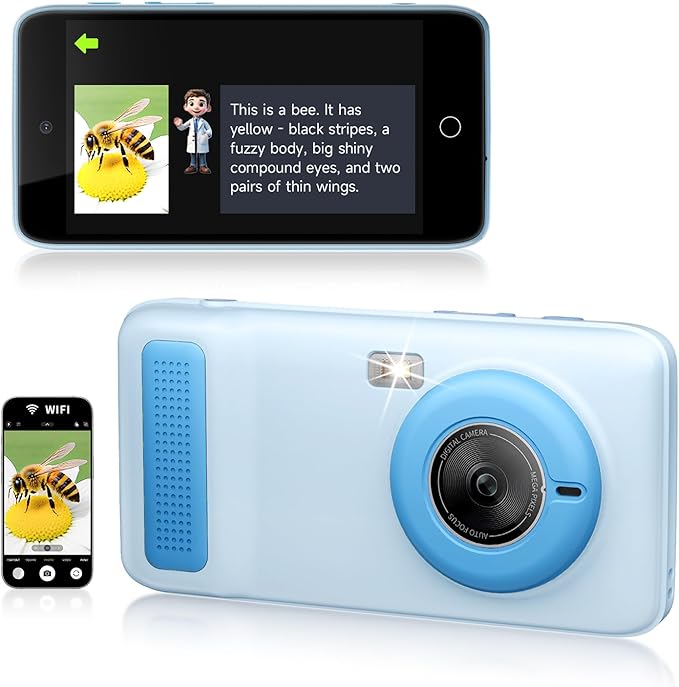 Kids Smart AI Learning Camera, 4.0'' Educational AI Toy Camera with Photo Recognition Knowledge Encyclopedia for Toddler Boys and Girls 3+ Christmas Birthday School Gift (Blue)