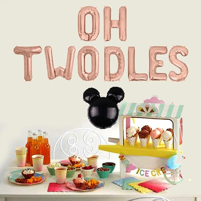 Oh Twodles 2nd Birthday Party Decorations for Themed of Mouse for Girl Boy Oh Twodles Birthday Party Supplies Decorations Set Of 12PCS Kit (Rose Gold)