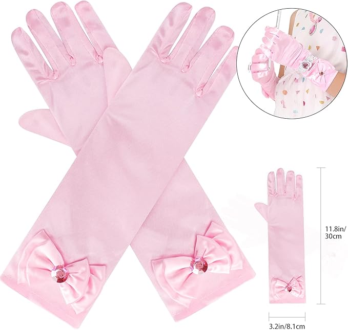 Princess Dress Up Party Accessories for Princess Costume Gloves Tiara Wand Necklace Earrings Bracelet and Ring Gift Set 9pcs (Pink, Set of 7, 9pcs)
