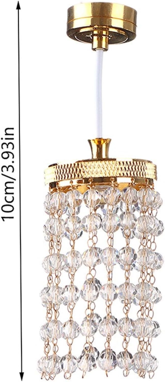 LUOZZY Dollhouse Lights Battery Operated Crystal Miniature Chandelier Led Lighting 1 12 Scale (Gold)