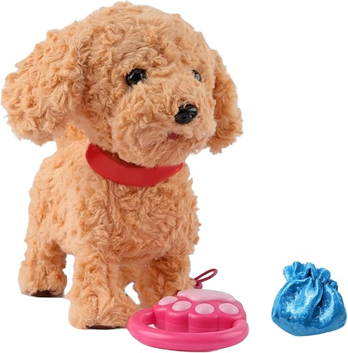 2026 Wuffy Robot Dog, Robotic Puppy Dog Realistic with Touch Sensing, Voice Mimic, Lifelike Sounds, Tongue & Licking Motion, Leash Remote for Kids, Battery Powered (Brown)
