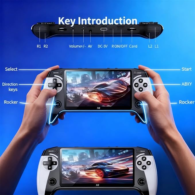 X9 Handheld Game Console, X9 Portable Console with 5.5-Inch HD IPS Screen, 20000+ Built-in Games Portable Retro Game Console Supports Connection to TV Output, for Boys (1pc)