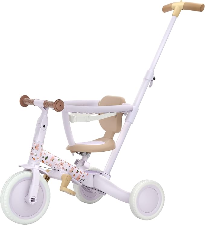 newyoo Lume TR008 Tricycle for Toddlers 1-3, 5-in-1 Push Bike with Parent Handle & Safety Guard, Convertible Balance Bike, Ideal Gift for 1-3 Year Olds, Lilac