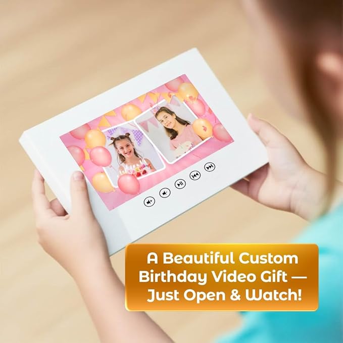 Animated Birthday Video Card to Girls – Upload Photos to Create a Custom Slideshow – Unique Tech for Daughter – 7” LCD Display, 8GB Memory, Play on Open