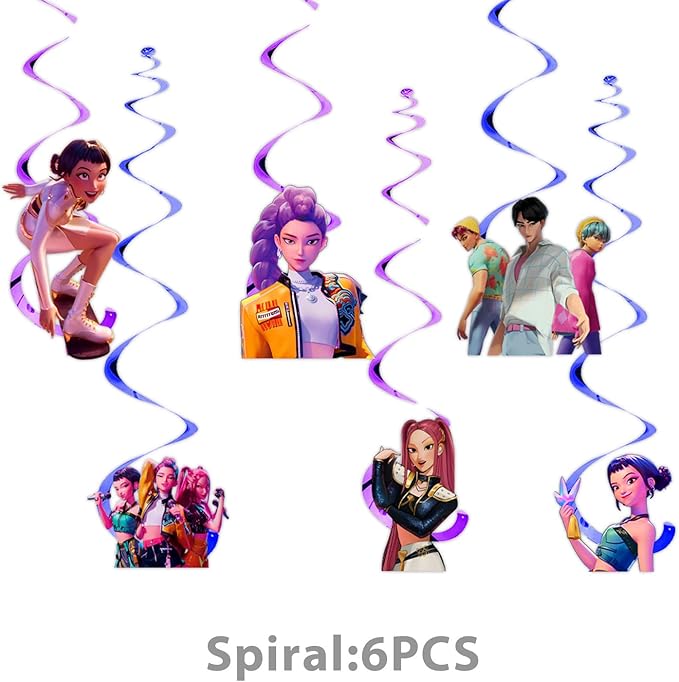 109pcs Kpop Demon Hunters Party Supplies Birthday Decorations Set Include Banner, Balloons, Stickers, Hanging Swirls, Cake Cupcake Toppers, Tablecloth for Boys Girls Demon Hunters Theme Party (Pink)