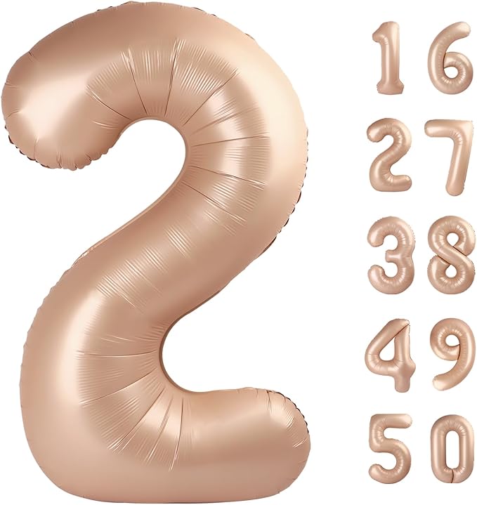 40 Inch Caramel Balloon Number 2 Balloon,Number Balloons Big Giant Jumbo Number 2 Foil Mylar Balloons for 12th Birthday Party Anniversary Events,Wedding Anniversary Party Decorations