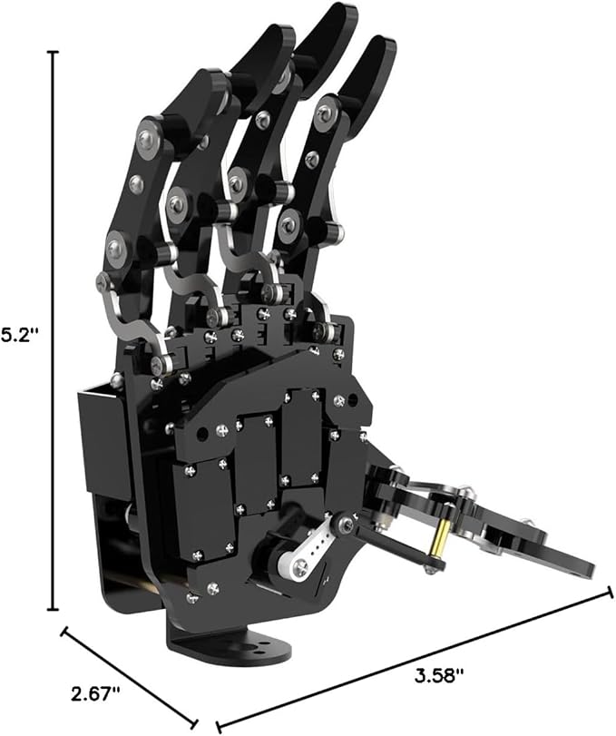 HIWONDER Robot Hand Five Fingers Support Secondary Development Solely Movement Bionic Robot Mechanical Arm Hand DIY Robot（Right Hand）