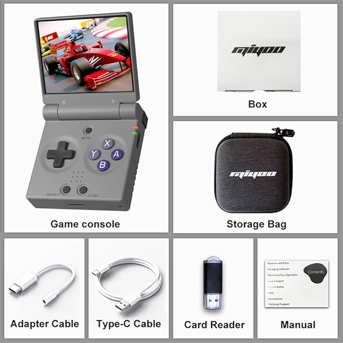 Miyoo Mini Flip Retro Handheld Game Console, 2.8 Inch 750*560 IPS Screen, Portable Linux Emulator Handheld, Gift for Men & Women, Gray