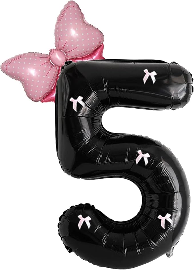 PLAP Birthday Number Balloon Bow Black Party Supplies 32 "Birthday Number Decoration (Black pink number 5)