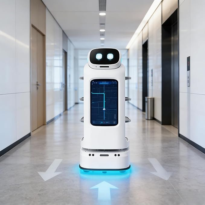 Autonomous Commercial Robot for Food Delivery in Restaurants & Cafes, Multi-Tray Smart Delivery Robot with Navigation & Obstacle Avoidance Technology for Efficient Service Operations